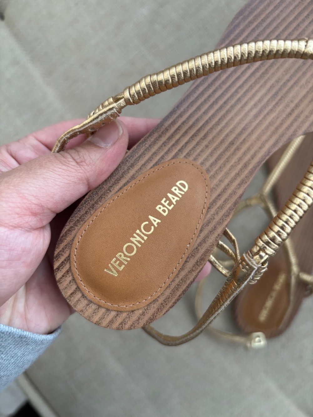 Veronica Beard Amelia T-Strap Thong Metallic Sandal - Size 6.5M - Picture 3 of 7